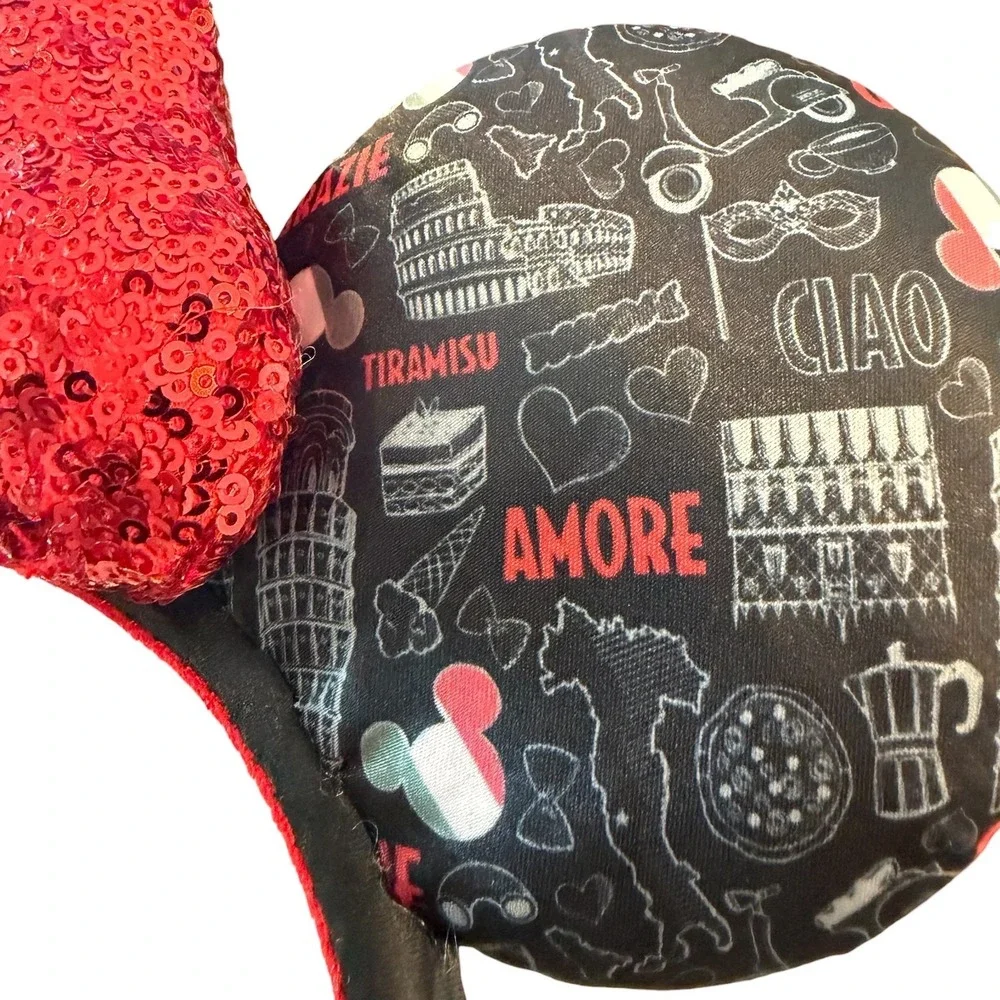Disney EPCOT Italy Pavilion Minnie Mouse Ear Headband Red Sequin Italia NWT